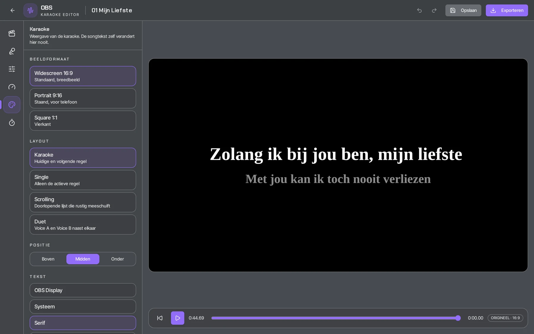 OBS Karaoke Editor met meelopende tekst